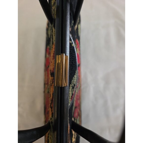 Vintage 50s 60s Carpet Bag Floral Top Handle Tapestry Boho Chic Purse Handbag - Picture 9 of 16